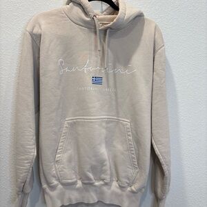 Santorini Greece Graphic Hoodie – Beige / Cream Pullover Sweatshirt (L)